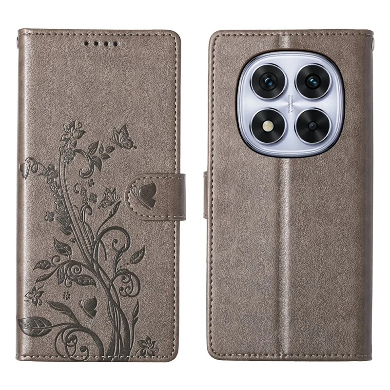 For Xiaomi Redmi Note 14 Pro 4G Wallet Case Butterfly Floral Imprint PU Leather Phone Cover with Wrist Strap - Green-Cellmalls