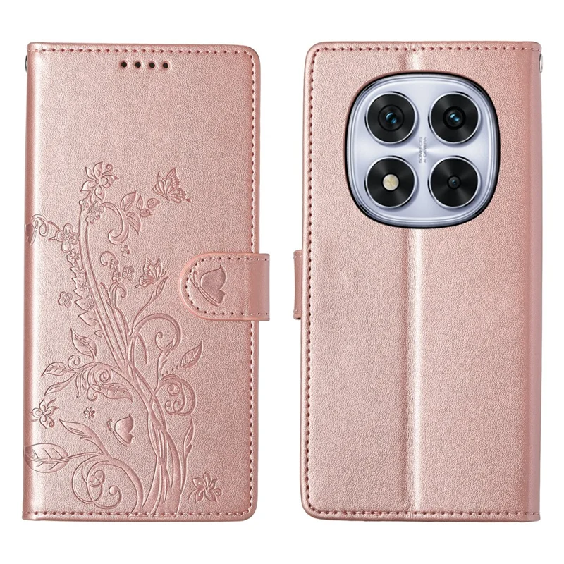 For Xiaomi Redmi Note 14 Pro 4G Wallet Case Butterfly Floral Imprint PU Leather Phone Cover with Wrist Strap - Green-Cellmalls