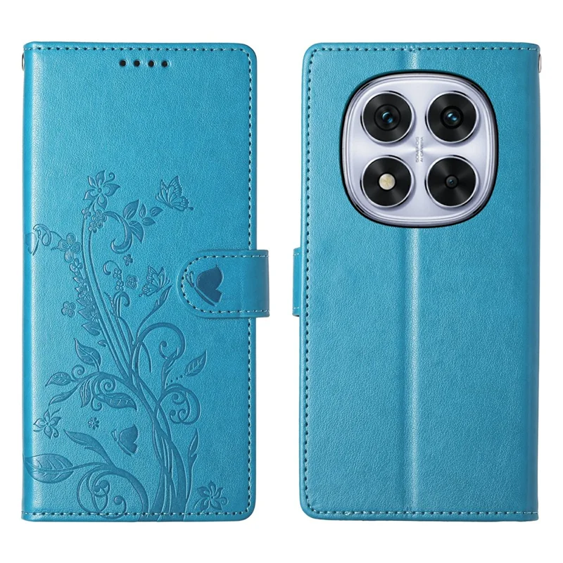 For Xiaomi Redmi Note 14 Pro 5G  /  Poco X7 5G Wallet Case Butterfly Floral Imprint PU Leather Phone Cover with Wrist Strap - Green-Cellmalls