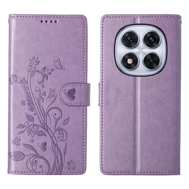 For Xiaomi Redmi Note 14 Pro 5G  /  Poco X7 5G Wallet Case Butterfly Floral Imprint PU Leather Phone Cover with Wrist Strap - Green-Cellmalls