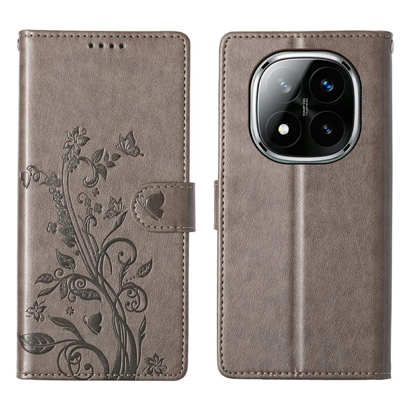 For Xiaomi Redmi Note 14 Pro+ 5G Wallet Case Butterfly Floral Imprint PU Leather Phone Cover with Wrist Strap - Green-Cellmalls