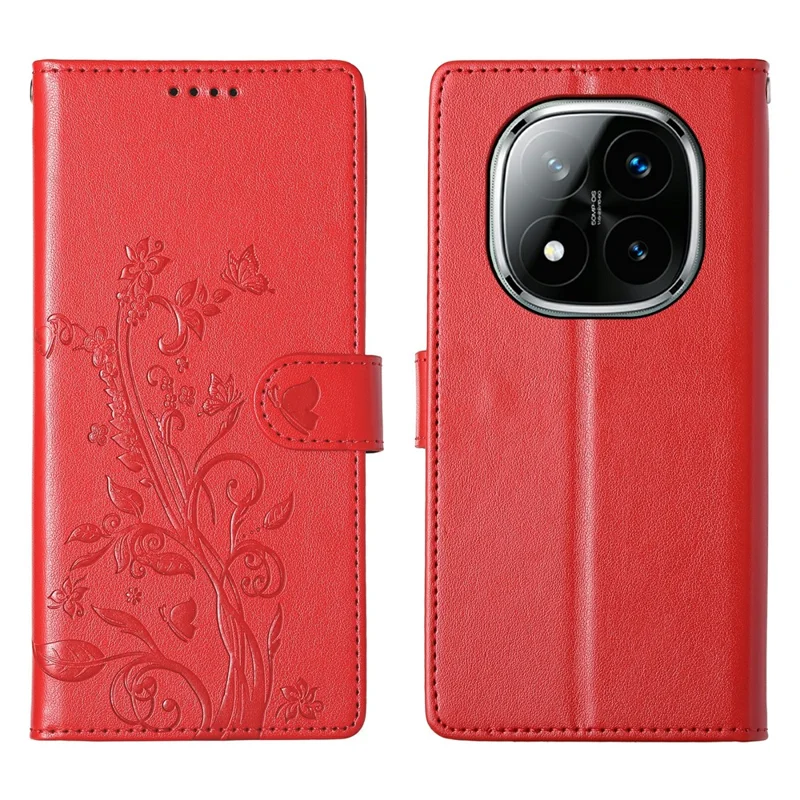 For Xiaomi Redmi Note 14 Pro+ 5G Wallet Case Butterfly Floral Imprint PU Leather Phone Cover with Wrist Strap - Green-Cellmalls