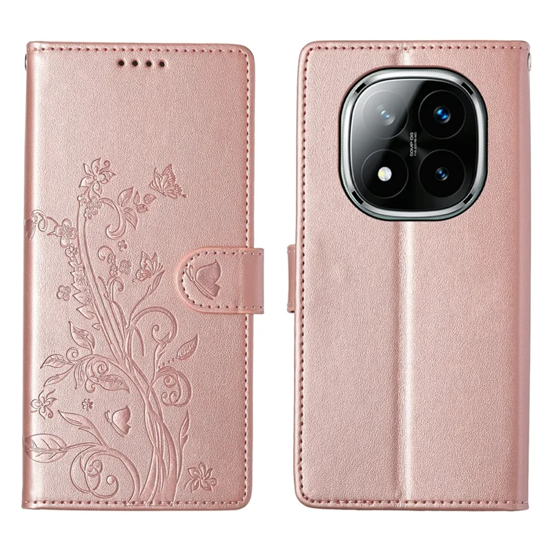 For Xiaomi Redmi Note 14 Pro+ 5G Wallet Case Butterfly Floral Imprint PU Leather Phone Cover with Wrist Strap - Green-Cellmalls