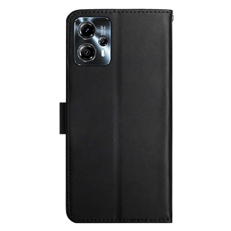 HT02 For Motorola Moto G23 4G / G13 4G Wallet Stand Cell Phone Case Genuine Leather Nappa Texture Phone Cover - Black-Cellmalls