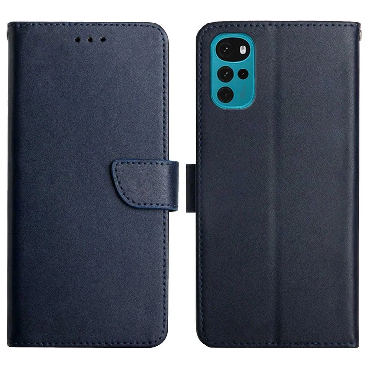 For Motorola Moto G22 Magnetic Closure Wallet Anti-fingerprint Genuine Leather Cover Nappa Texture Foldable Stand Phone Case - Black-Cellmalls