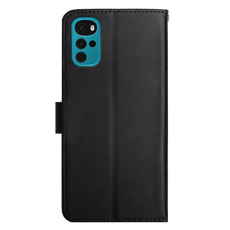 For Motorola Moto G22 Magnetic Closure Wallet Anti-fingerprint Genuine Leather Cover Nappa Texture Foldable Stand Phone Case - Black-Cellmalls