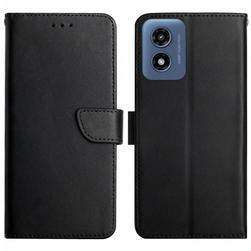 HT02 For Motorola Moto G Play 5G (2024) / Moto G 5G (2024) Wallet Case Genuine Cow Leather Cover - Black-Cellmalls