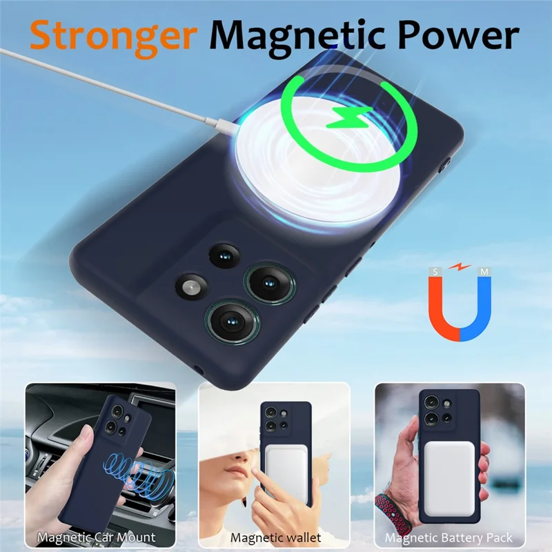 For Motorola Edge 50 5G Case Compatible with MagSafe Liquid Silicone Phone Cover with Lanyard - Dark Blue-Cellmalls