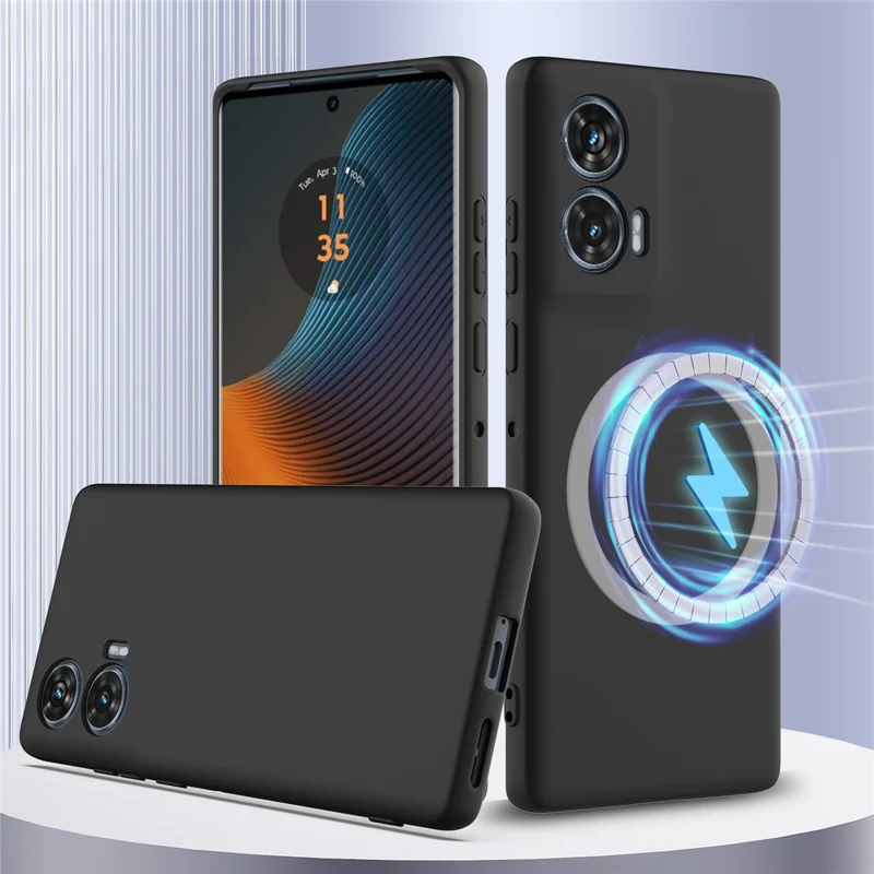 For Motorola Edge 50 Fusion 5G Case Compatible with MagSafe Anti-Drop Liquid Silicone Phone Cover with Lanyard - Black-Cellmalls