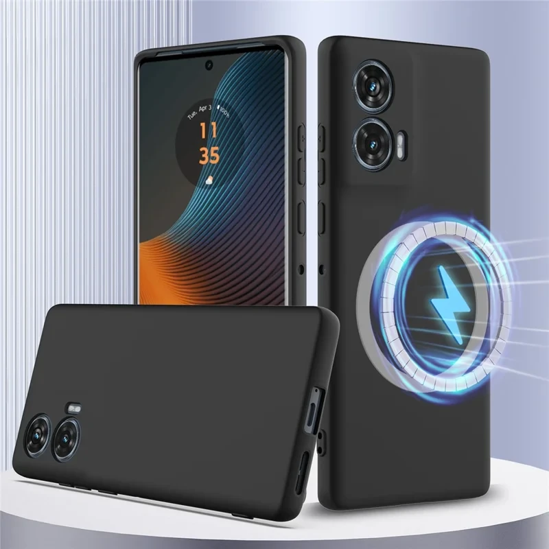 For Motorola Edge 50 Fusion 5G Case Compatible with MagSafe Anti-Drop Liquid Silicone Phone Cover with Lanyard - Black-Cellmalls