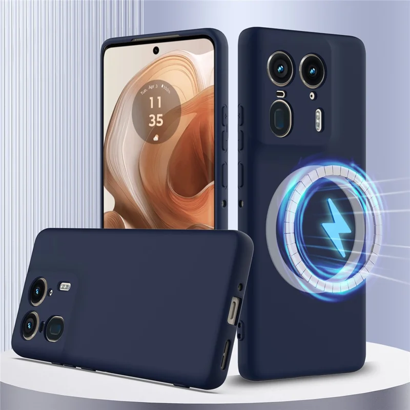 For Motorola Edge 50 Ultra 5G  /  Moto X50 Ultra 5G Case Compatible with MagSafe Anti-Drop Liquid Silicone Phone Cover with Lanyard - Dark Blue-Cellmalls