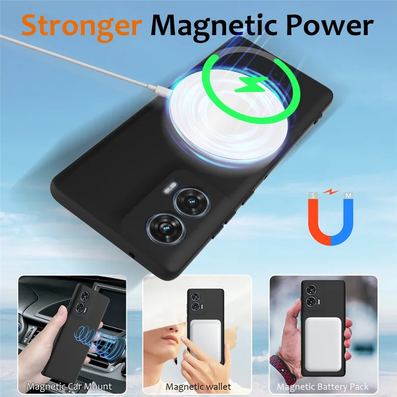 For Motorola Edge 50 Fusion 5G Case Compatible with MagSafe Anti-Drop Liquid Silicone Phone Cover with Lanyard - Black-Cellmalls