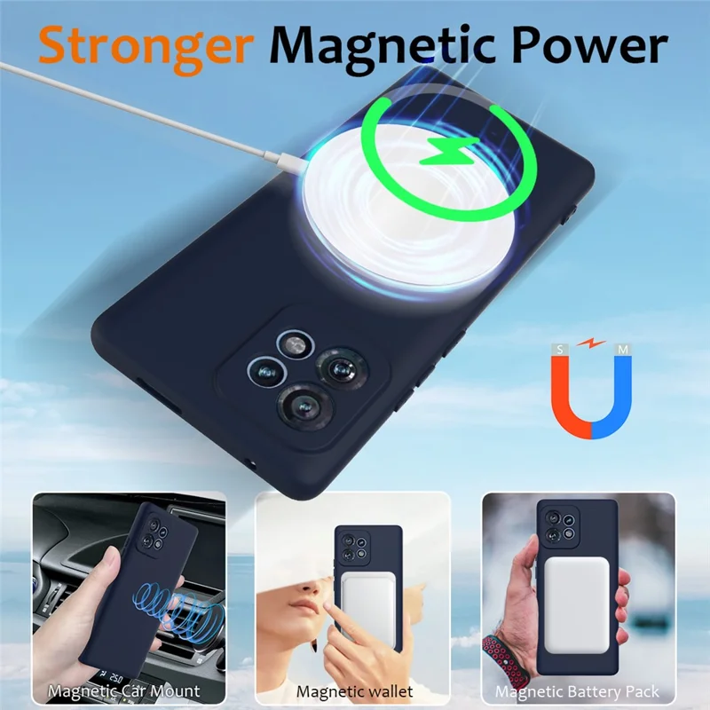 Liquid Silicone Case For Motorola Edge 40 Pro 5G  /  Edge+ (2023)  /  Moto X40 5G Compatible with MagSafe Phone Cover with Lanyard - Dark Blue-Cellmalls