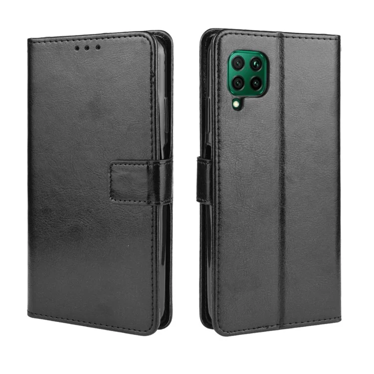 Crazy Horse Leather Wallet Case for Huawei P40 lite/nova 7i/nova 6 SE - Black-Cellmalls