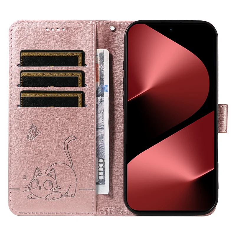 For Huawei Pura 80 Pro+ / Huawei Pura 80 Pro Case Cat Pattern Imprint Leather Phone Cover with Wrist Strap - Rose Gold-Cellmalls