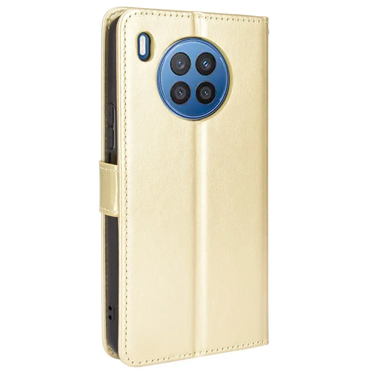 Crazy Horse Texture Anti-Scratch PU Leather Wallet Magnetic Clasp Case with Wrist Strap for Huawei nova 8i/Honor 50 Lite - Gold-Cellmalls