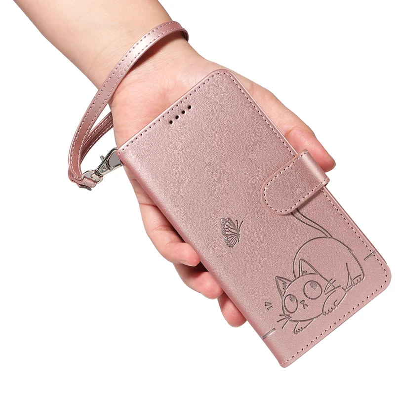 For Huawei Pura 80 Pro+ / Huawei Pura 80 Pro Case Cat Pattern Imprint Leather Phone Cover with Wrist Strap - Rose Gold-Cellmalls
