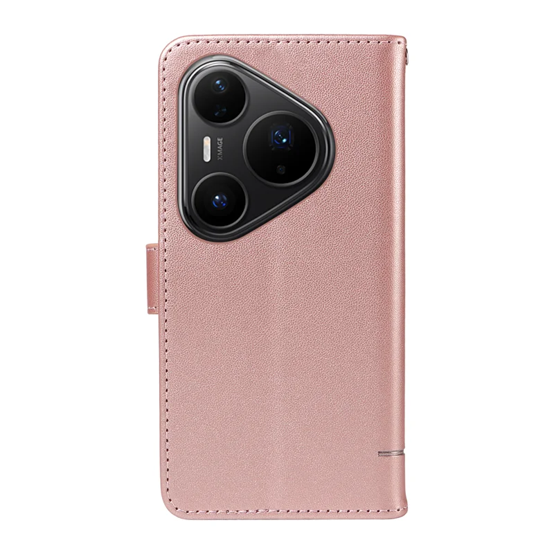 For Huawei Pura 80 Pro+ / Huawei Pura 80 Pro Case Cat Pattern Imprint Leather Phone Cover with Wrist Strap - Rose Gold-Cellmalls