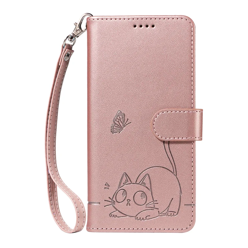 For Huawei Pura 80 Pro+ / Huawei Pura 80 Pro Case Cat Pattern Imprint Leather Phone Cover with Wrist Strap - Rose Gold-Cellmalls