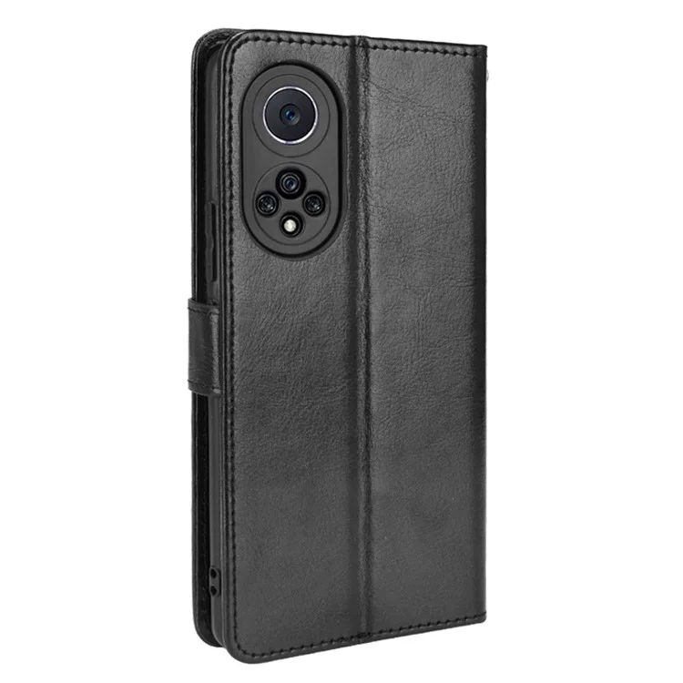 Crazy Horse Texture PU Leather Anti-drop Wallet Stand Design Phone Case Shell for Huawei nova 9 - Black-Cellmalls