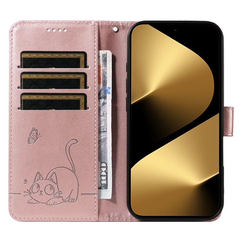 For Huawei Pura 80 Ultra Case Cat Pattern Imprint Leather Phone Cover with Wrist Strap - Rose Gold-Cellmalls