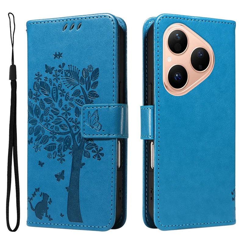 For Huawei Pura 80 Phone Case with Stand Cat Tree Pattern Leather Wallet Mobile Cover - Grey-Cellmalls