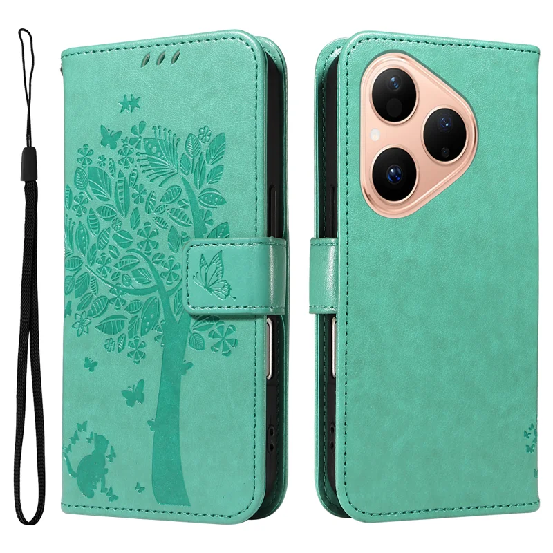 For Huawei Pura 80 Phone Case with Stand Cat Tree Pattern Leather Wallet Mobile Cover - Grey-Cellmalls