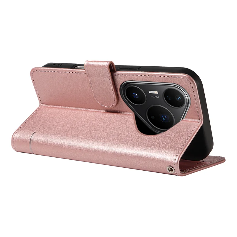 For Huawei Pura 80 Pro+ / Huawei Pura 80 Pro Case Cat Pattern Imprint Leather Phone Cover with Wrist Strap - Rose Gold-Cellmalls