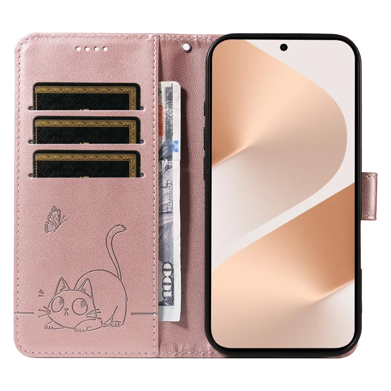 For Huawei Pura 80 Case Cat Pattern Imprint Leather Phone Cover with Wrist Strap - Rose Gold-Cellmalls
