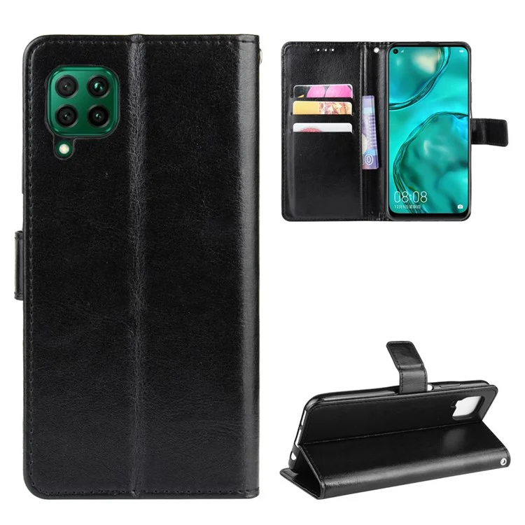 Crazy Horse Leather Wallet Case for Huawei P40 lite/nova 7i/nova 6 SE - Black-Cellmalls