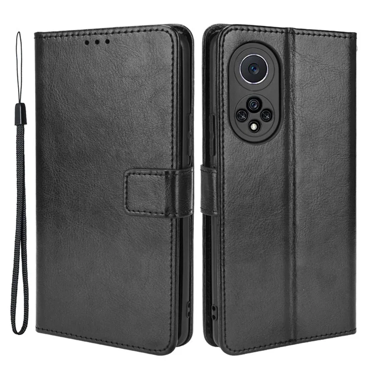 Crazy Horse Texture PU Leather Anti-drop Wallet Stand Design Phone Case Shell for Huawei nova 9 - Black-Cellmalls
