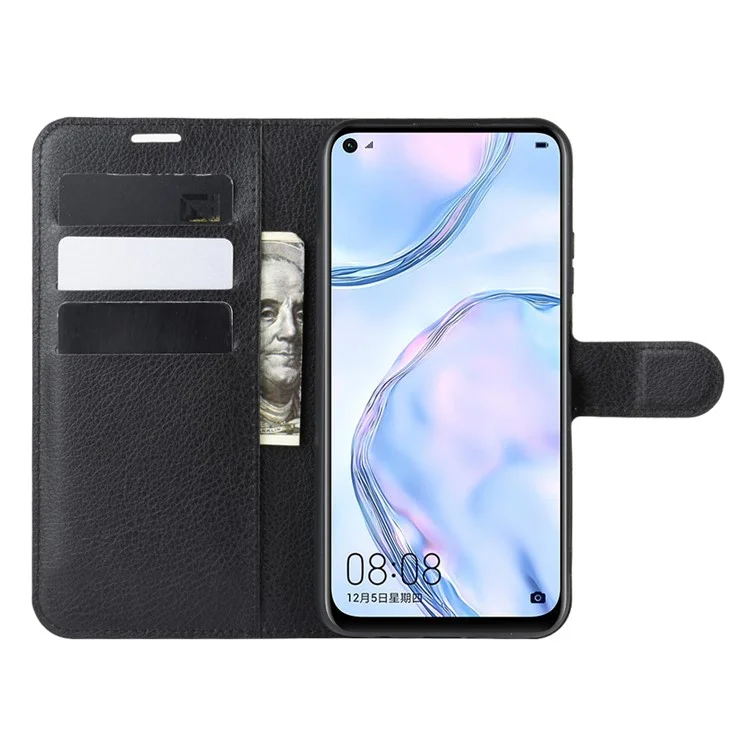 Litchi Surface Leather Wallet Case for Huawei nova 6 SE / nova 7i / P40 Lite Adjustable Stand Phone Case - Black-Cellmalls