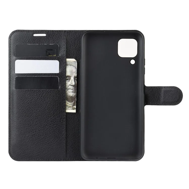 Litchi Surface Leather Wallet Case for Huawei nova 6 SE / nova 7i / P40 Lite Adjustable Stand Phone Case - Black-Cellmalls