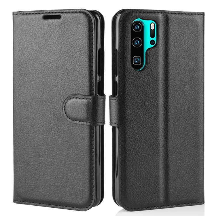 Litchi Texture Wallet Leather Mobile Phone Cover for Huawei P30 Pro Stand Phone Accessory - Black-Cellmalls