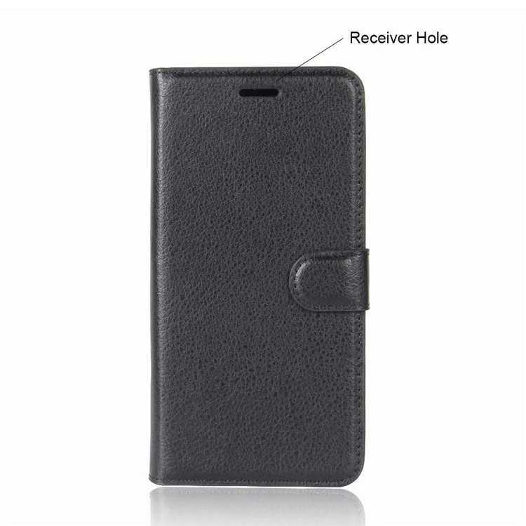 Litchi Skin PU Leather Case Magnetic Closure Folio Flip Wallet Stand  Shell for Huawei P30 Lite - Black-Cellmalls