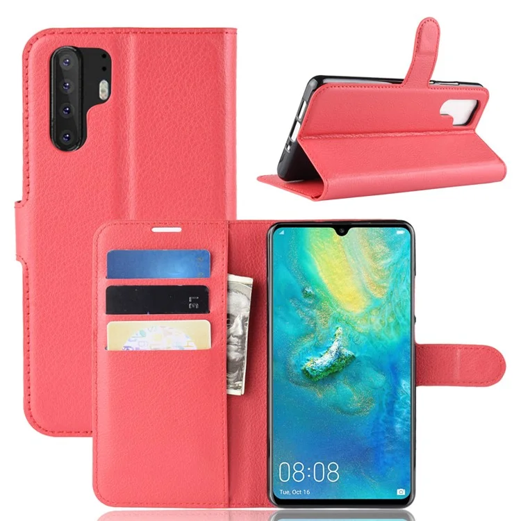 Litchi Texture Wallet Leather Mobile Phone Cover for Huawei P30 Pro Stand Phone Accessory - Black-Cellmalls