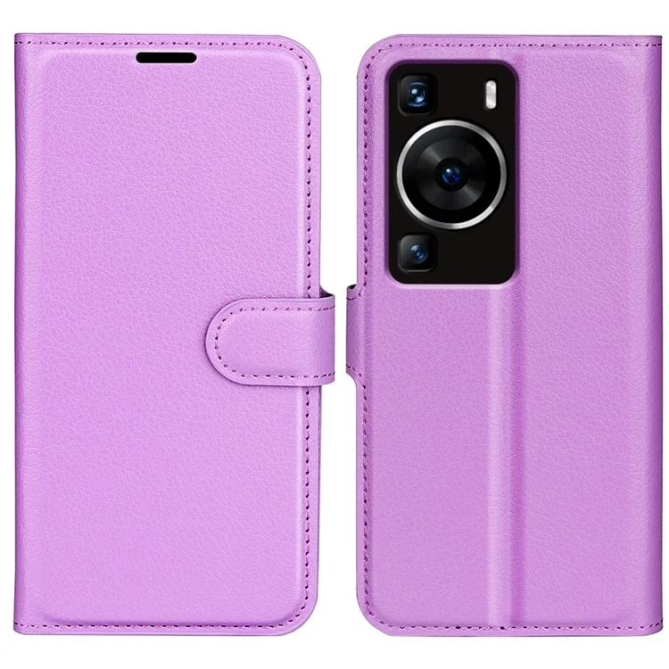 For Huawei P60 PU Leather Phone Stand Case Litchi Texture Wallet Phone Cover - Black-Cellmalls
