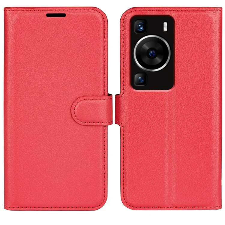 For Huawei P60 PU Leather Phone Stand Case Litchi Texture Wallet Phone Cover - Black-Cellmalls