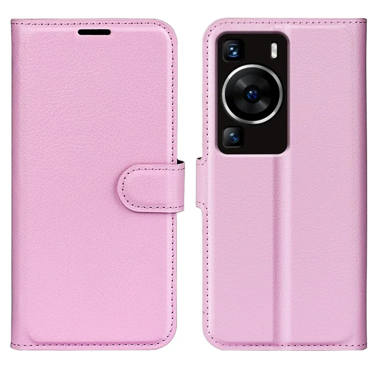 For Huawei P60 PU Leather Phone Stand Case Litchi Texture Wallet Phone Cover - Black-Cellmalls
