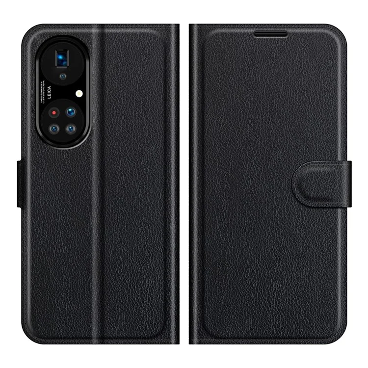 Litchi Skin Leather Wallet Stand Case for Huawei P50 Pro - Black-Cellmalls