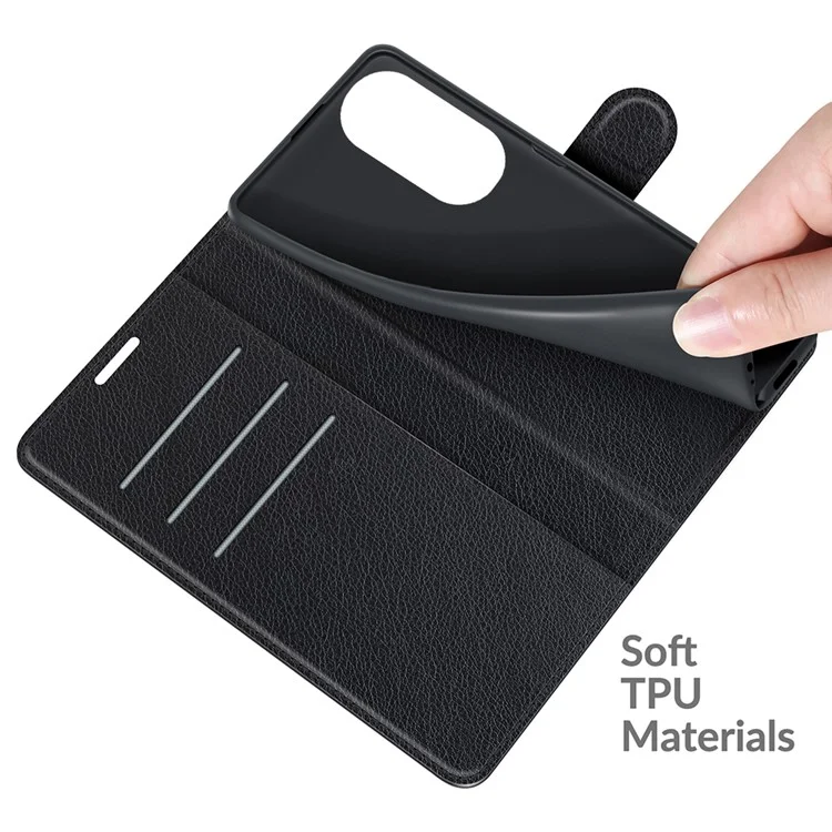 Litchi Skin Leather Wallet Stand Case for Huawei P50 Pro - Black-Cellmalls