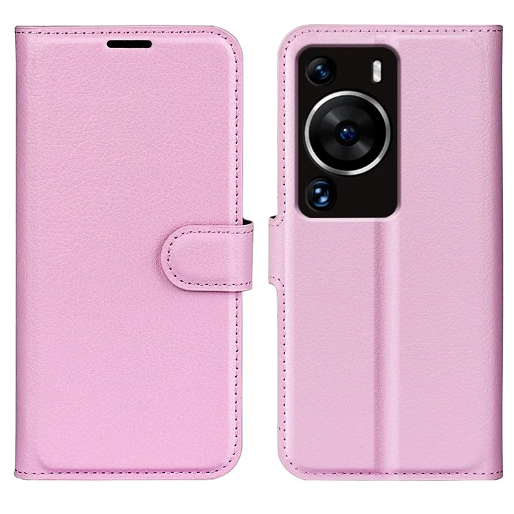 For Huawei P60 Pro Litchi Texture Phone Leather Case Wallet Stand Anti-drop Phone Cover - Black-Cellmalls