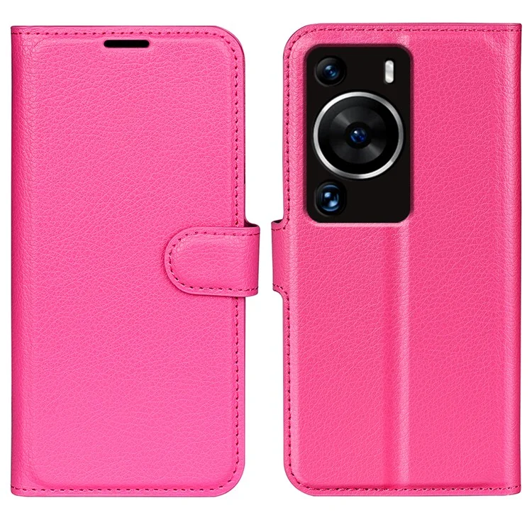 For Huawei P60 Pro Litchi Texture Phone Leather Case Wallet Stand Anti-drop Phone Cover - Black-Cellmalls
