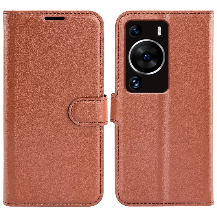 For Huawei P60 Pro Litchi Texture Phone Leather Case Wallet Stand Anti-drop Phone Cover - Black-Cellmalls