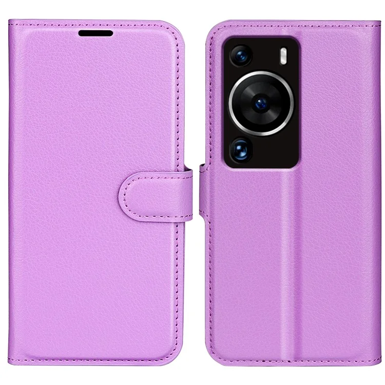 For Huawei P60 Pro Litchi Texture Phone Leather Case Wallet Stand Anti-drop Phone Cover - Black-Cellmalls
