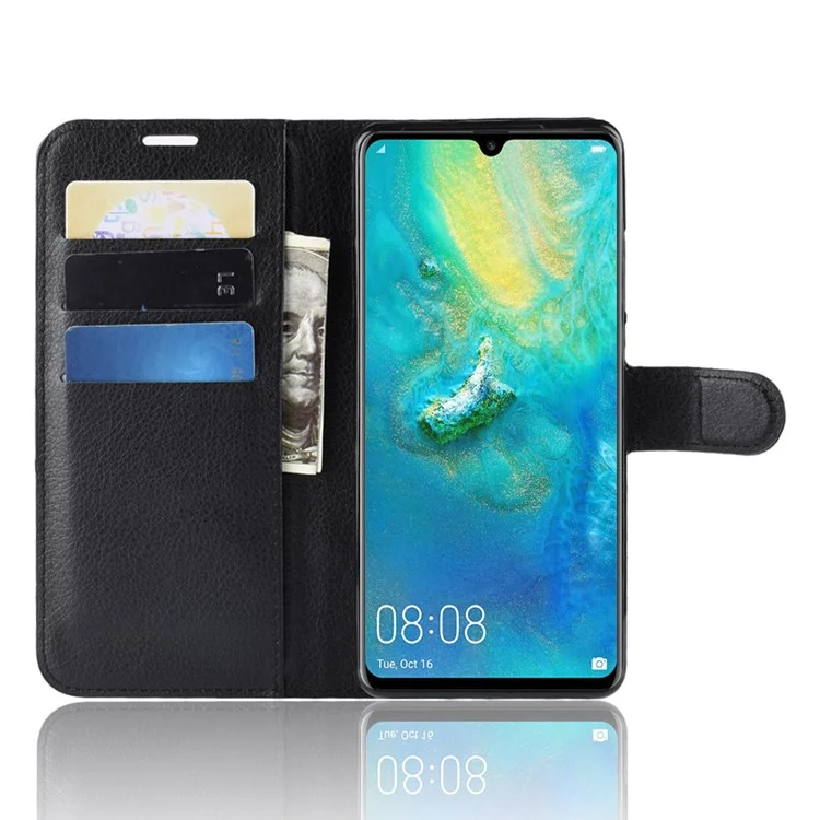 Litchi Texture Wallet Leather Mobile Phone Cover for Huawei P30 Pro Stand Phone Accessory - Black-Cellmalls