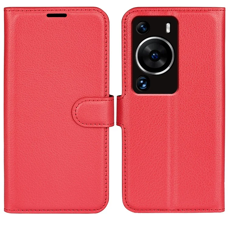 For Huawei P60 Pro Litchi Texture Phone Leather Case Wallet Stand Anti-drop Phone Cover - Black-Cellmalls