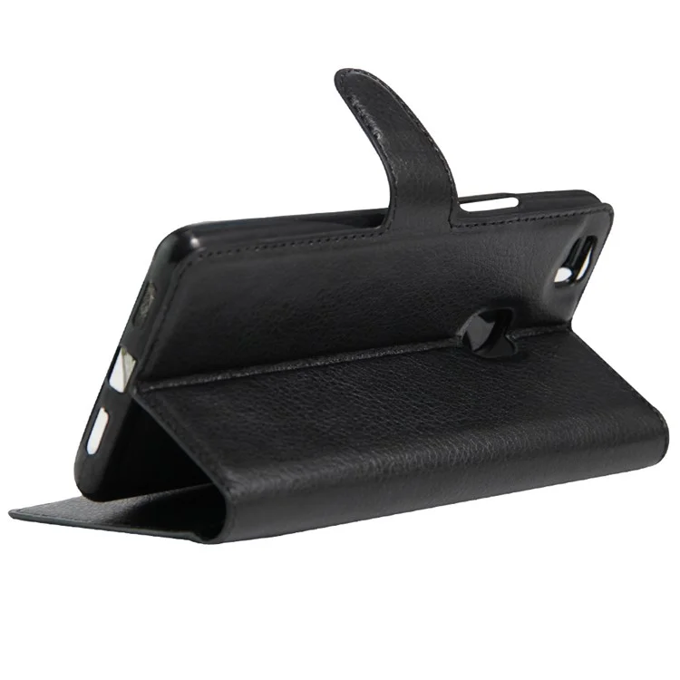 Litchi Grain Folio Flip Leather Wallet Case for Huawei P9 Lite - Black-Cellmalls