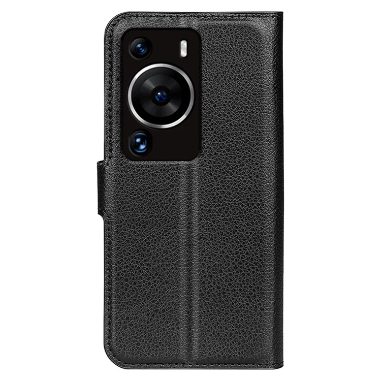 For Huawei P60 Pro Litchi Texture Phone Leather Case Wallet Stand Anti-drop Phone Cover - Black-Cellmalls
