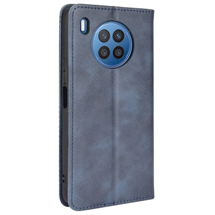 Mobile Phone Leather Case Retro Textured Wallet Stand Protective Cover for Huawei nova 8i/Honor 50 Lite - Blue-Cellmalls